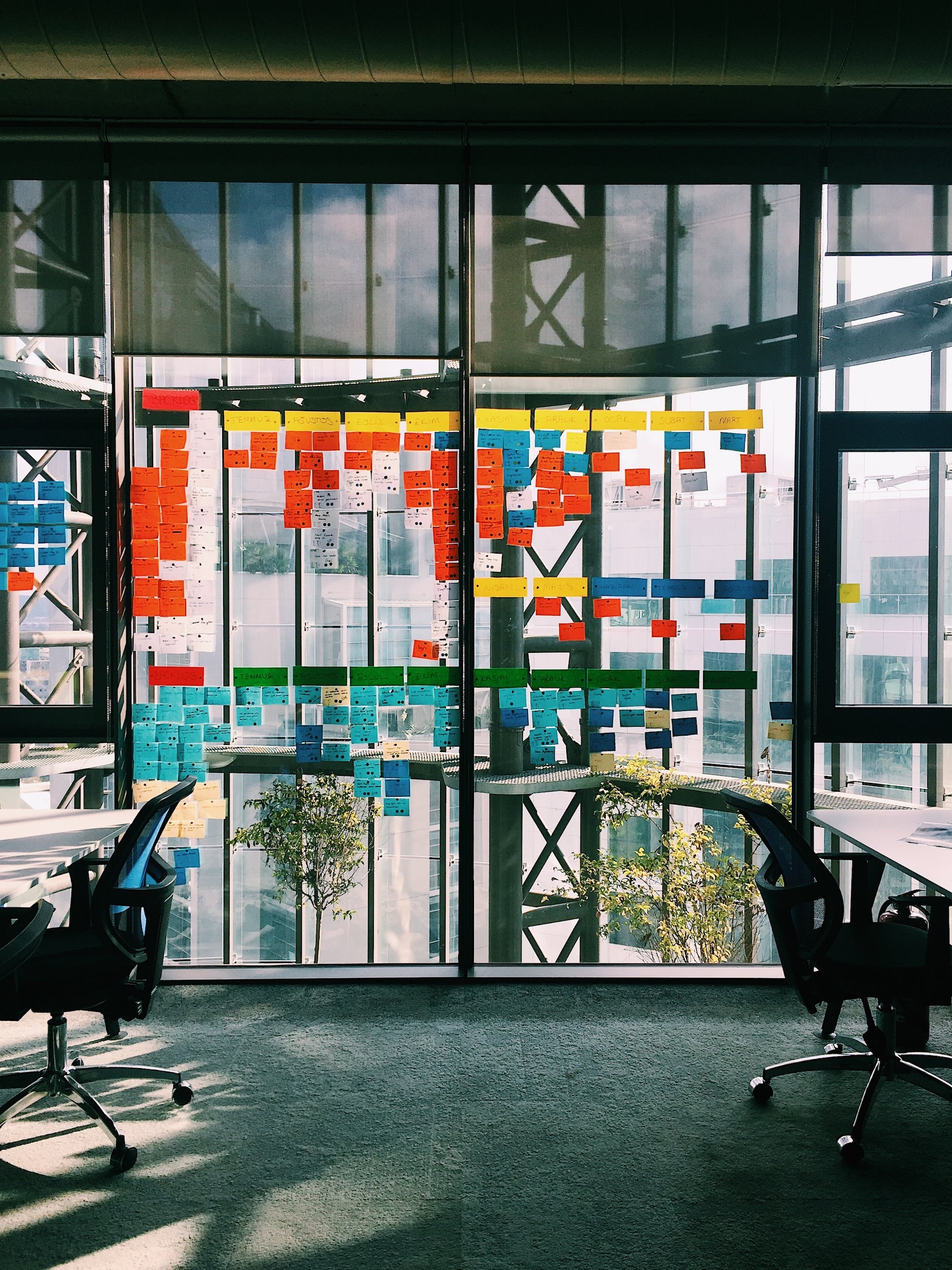 post it notes on a glass wall
