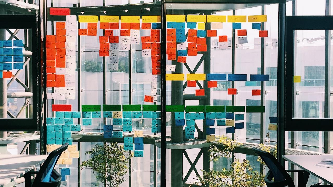 post it notes on a glass wall
