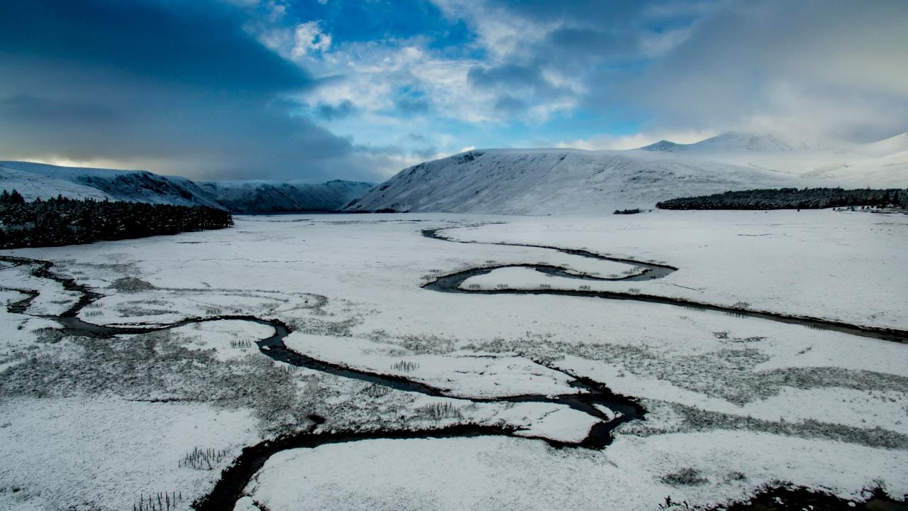 Snow covered landscape near Lochnagar, Scotlnad