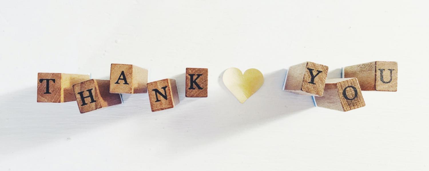 Thank you in wooden letters