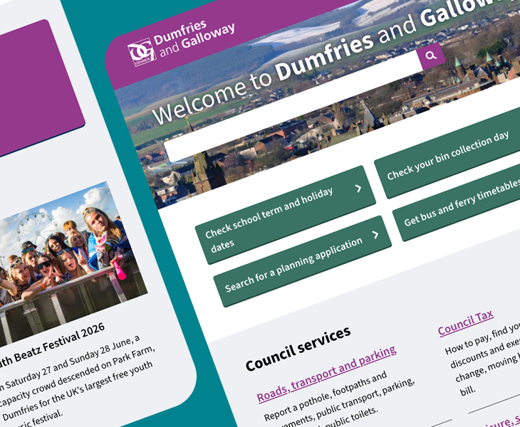 screenshots of dumfries and galloway council website