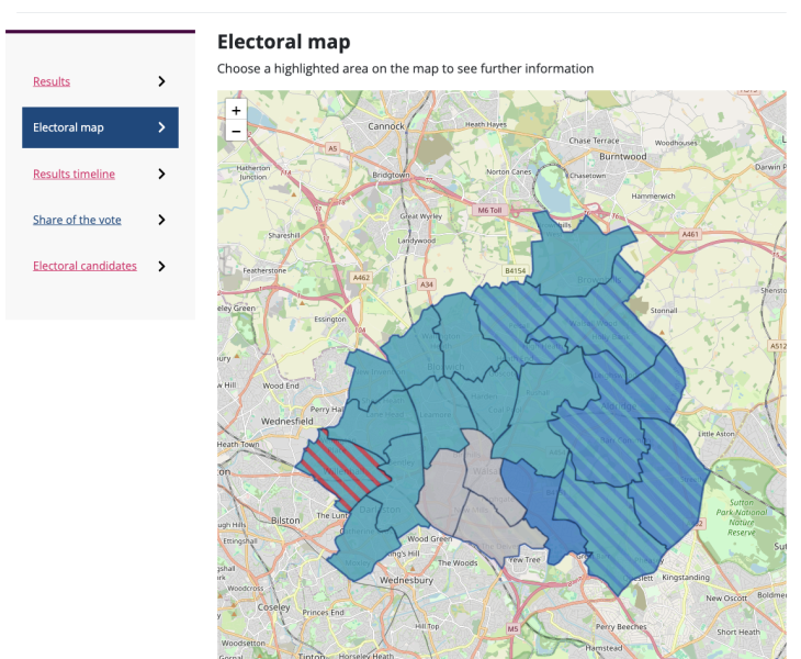 Screenshot of elections module in local elections in Walsall