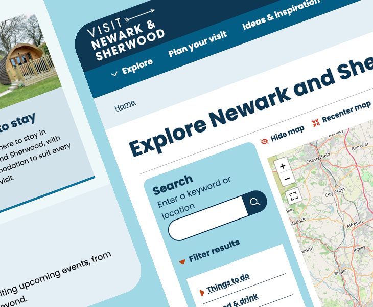 Screenshots of Visit Newark and Sherwood site